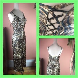 Victorias Secret Tiger Print Slip / Nightgown With Lace-Up Sides - Medium
